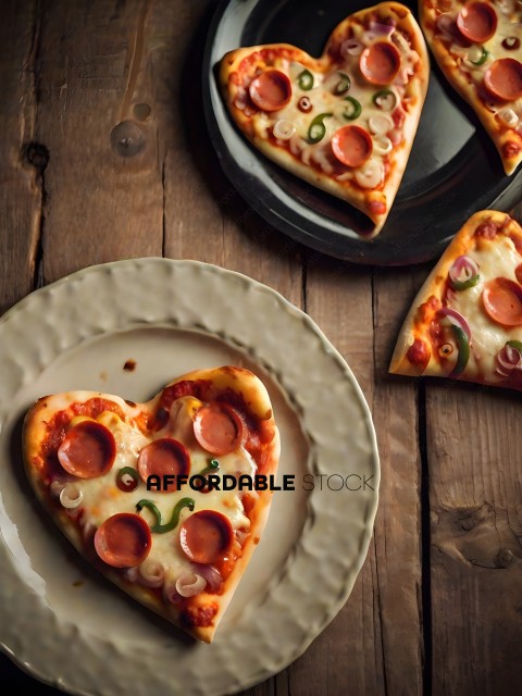 Two Slices of Pizza Shaped Like Hearts
