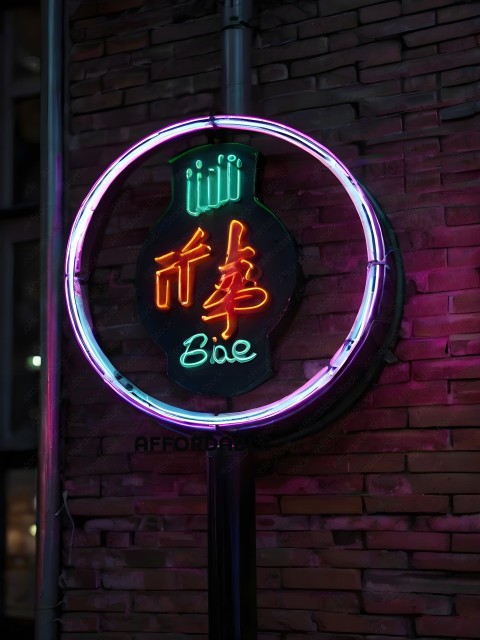 A neon sign in a foreign language