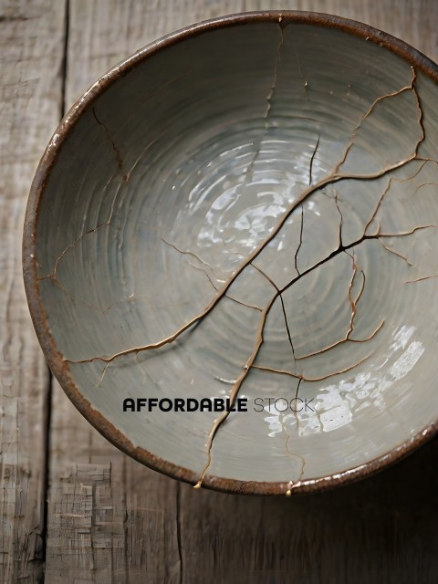 A cracked bowl with a crack running down the middle