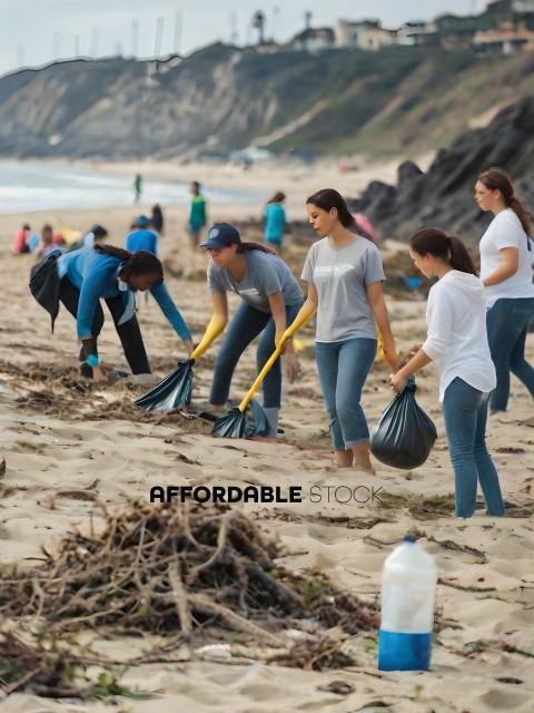 A group of people cleaning up a beach