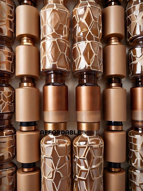 Bottles with a pattern of squares and circles