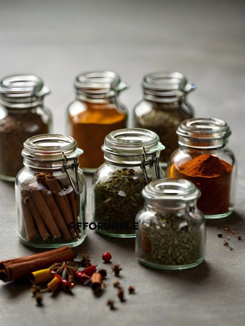 Spices and Herbs in Glass Jars
