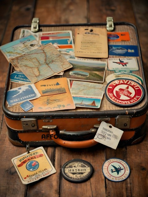 A suitcase filled with various travel stickers