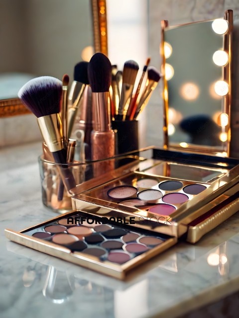 A Makeup Kit with a Mirror and a Glass Container