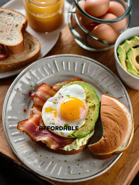 A delicious sandwich with egg, bacon, and avocado