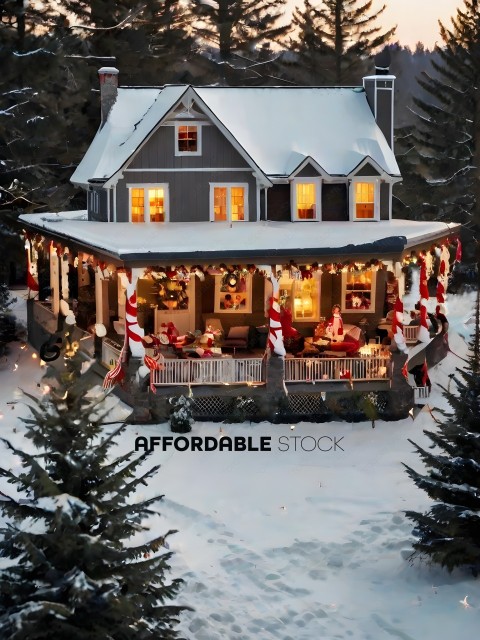 A Christmas house with lights and decorations