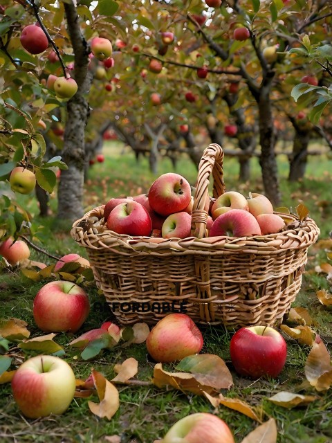A Basket of Apples in a Tree Orchard