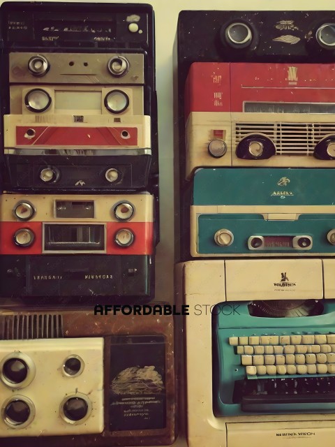 A collection of old fashioned radios and typewriters