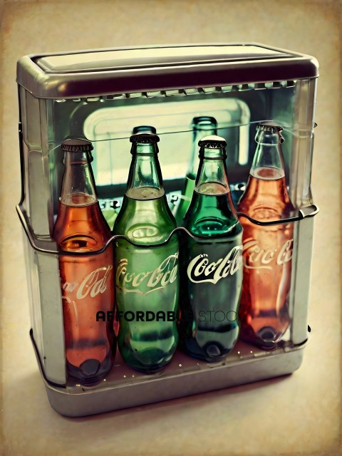 A Coca Cola Cooler with 5 Bottles