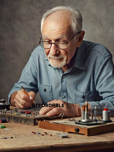 An elderly man working on a project