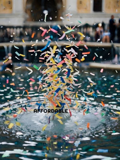A person is standing in a pool of water with confetti