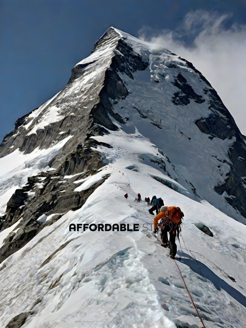 Climbers on a steep snowy mountain