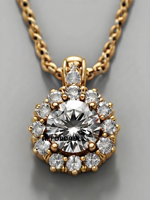 A gold necklace with a diamond centerpiece