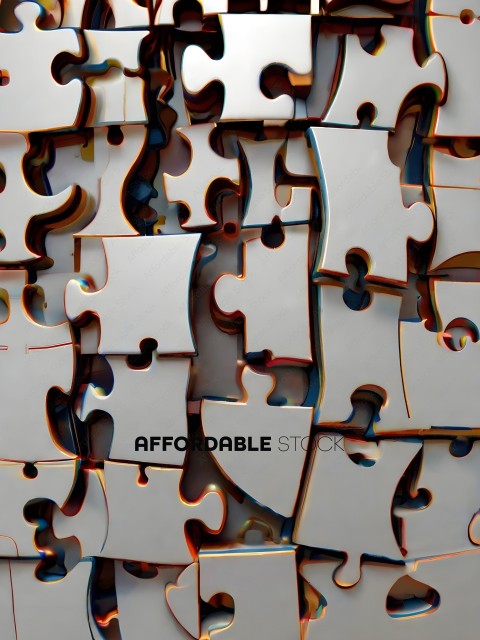 A puzzle of pieces with a blue and red color
