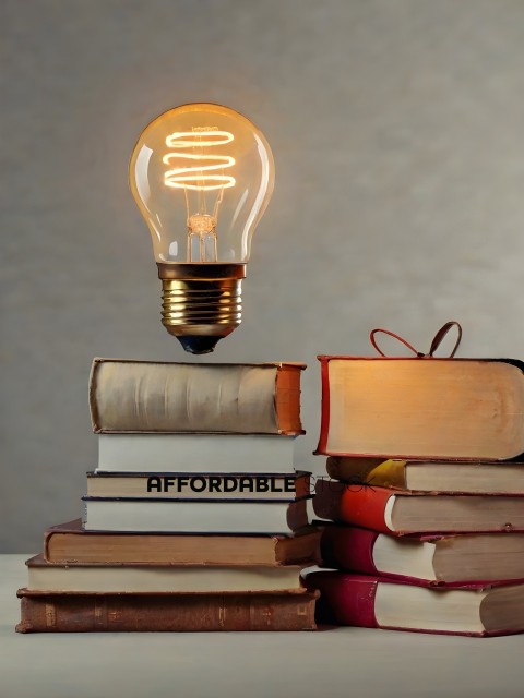 A stack of books with a light bulb on top