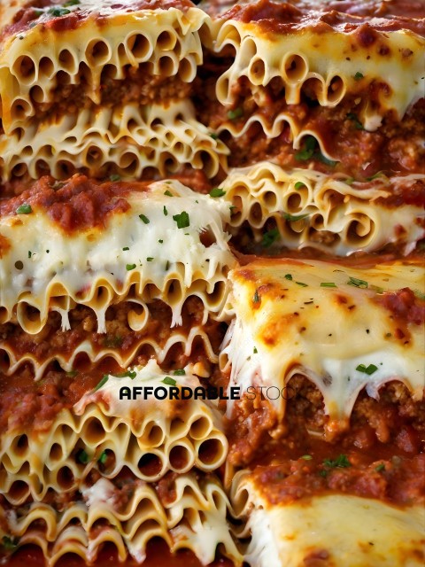 A close up of a delicious lasagna dish