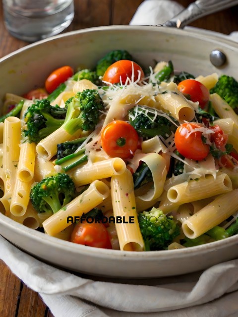 A delicious pasta dish with broccoli, carrots, and tomatoes
