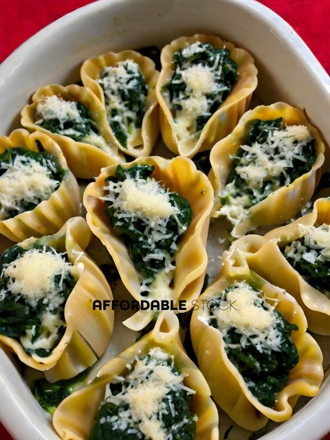 A dish of spinach and cheese filled pastries