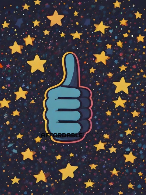 A thumbs up sign with stars in the background