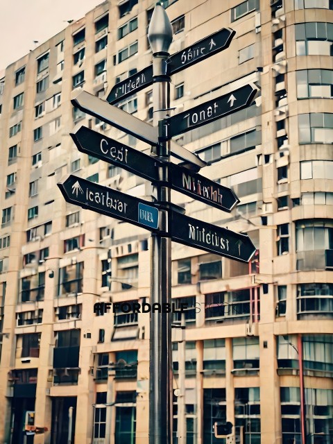A sign with many directions in a city