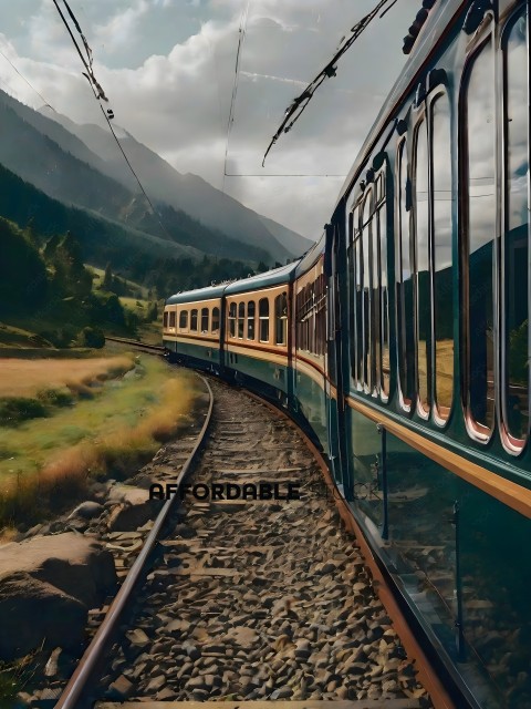 A train travels through a mountainous countryside