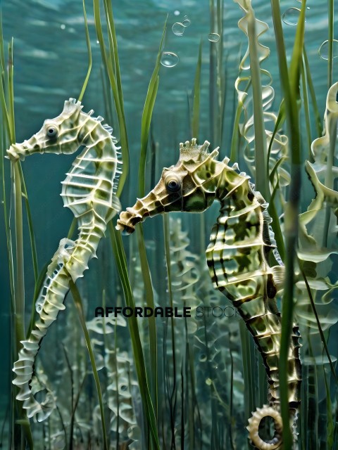 Two sea horses swimming in the ocean