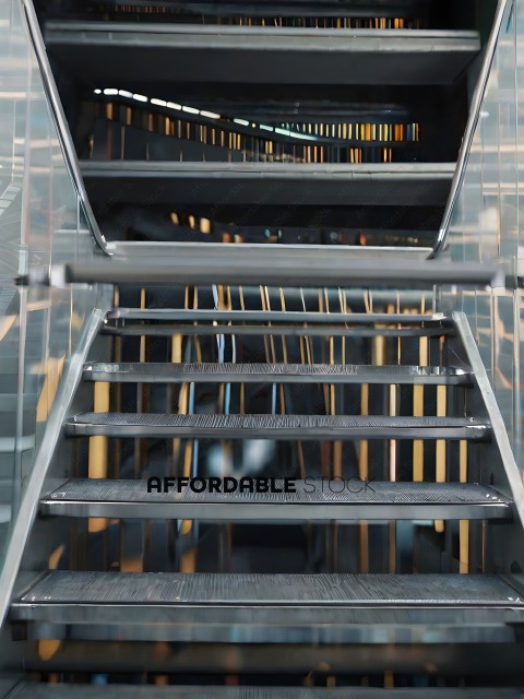 A staircase with a reflective surface