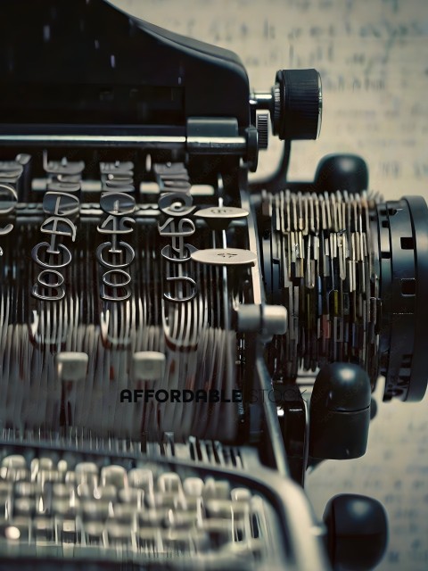 A close up of a typewriter with a metal gear