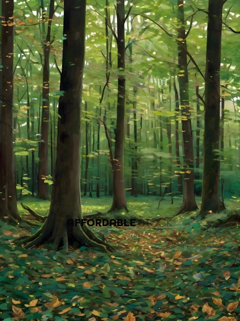 A forest with trees and leaves