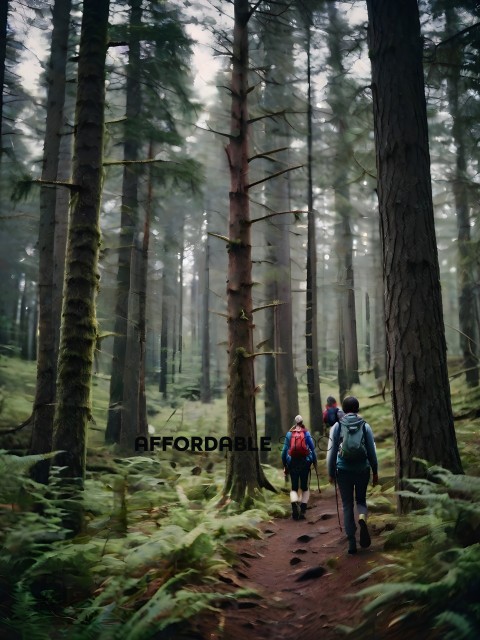 Hikers in the forest with backpacks