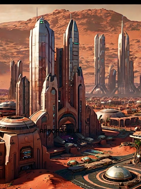 A futuristic city with a mix of old and new architecture