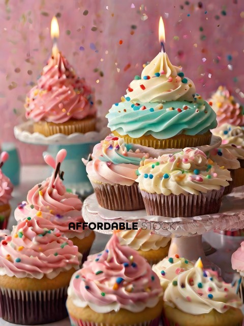 Pink, Blue, and White Cupcakes with Sprinkles