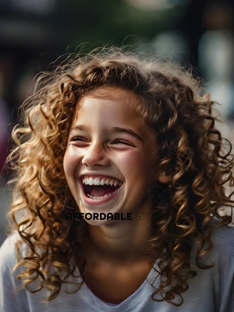 Girl with curly hair laughing