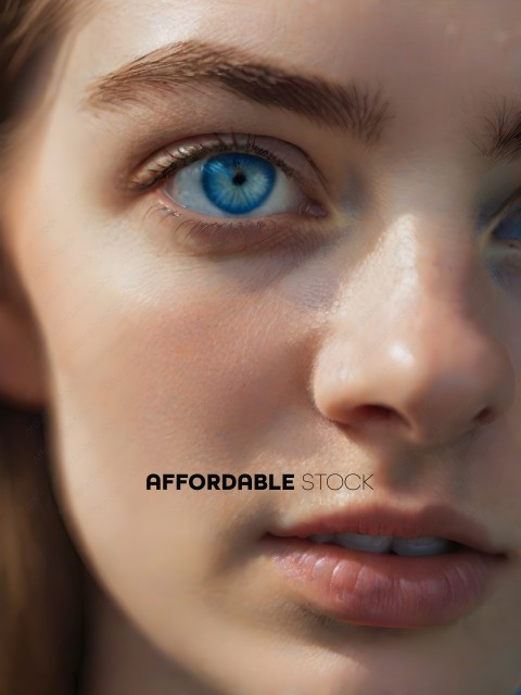 A closeup of a woman with a blue eye