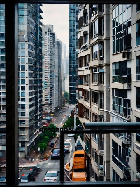 A view of a city street from a high rise building