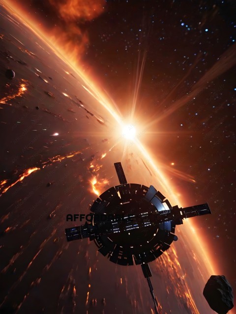 A spaceship in the middle of a solar flare
