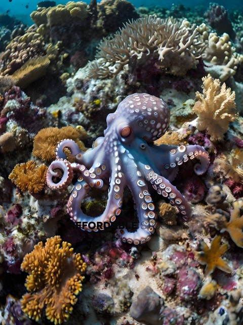 An octopus with many tentacles on a rocky surface
