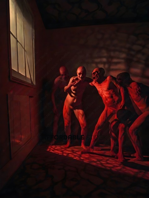 Zombies in a dark room with a window