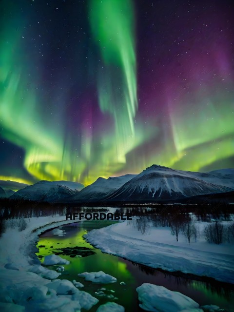 A beautiful night sky with a green and purple display of the Aurora Borealis