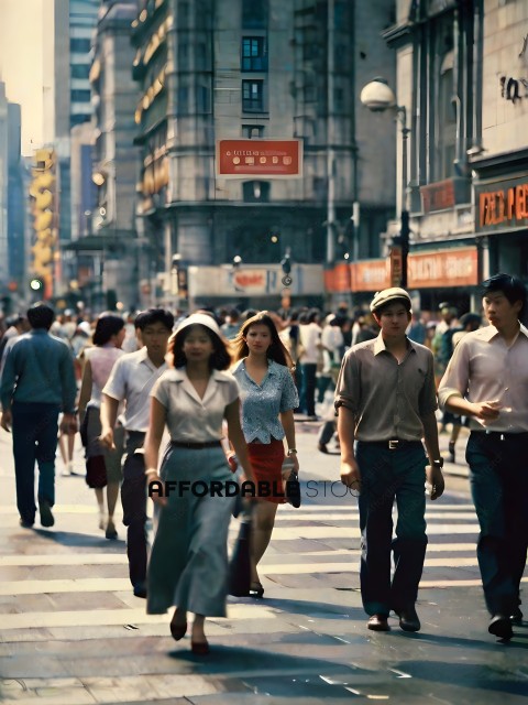 People walking down a busy street