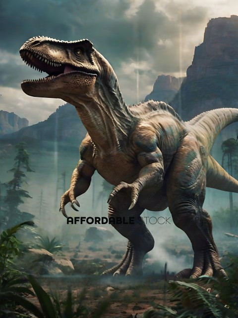 A large dinosaur with its mouth open