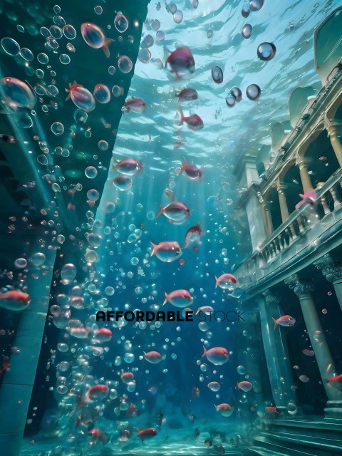 Bubbles and fish in a building