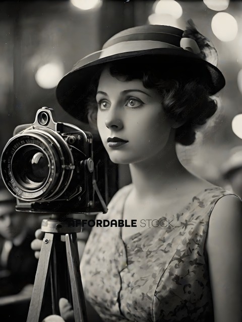 A woman in a dress holding a camera