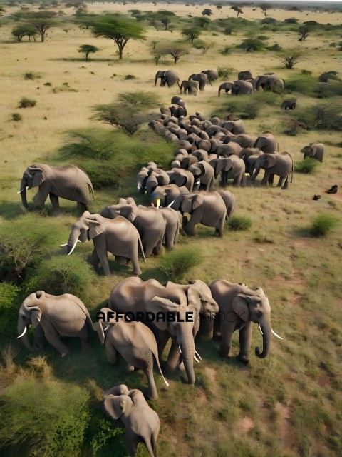 Herd of Elephants in a Field