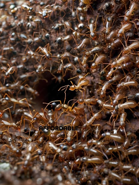 A group of ants are gathered around a hole