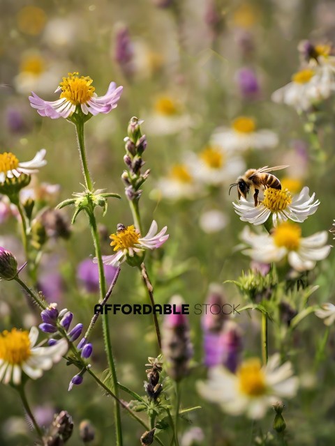 A bee in a field of flowers