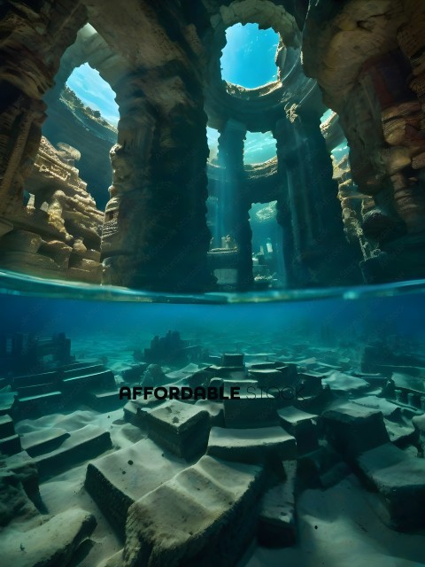 An underwater view of ancient ruins