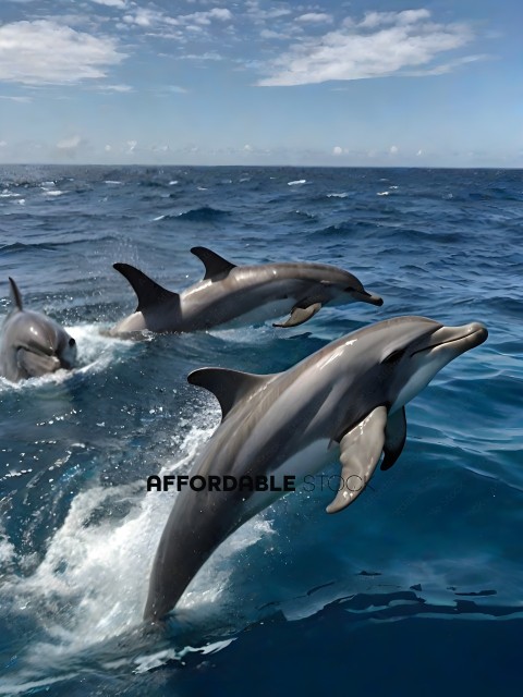 Three dolphins in the ocean