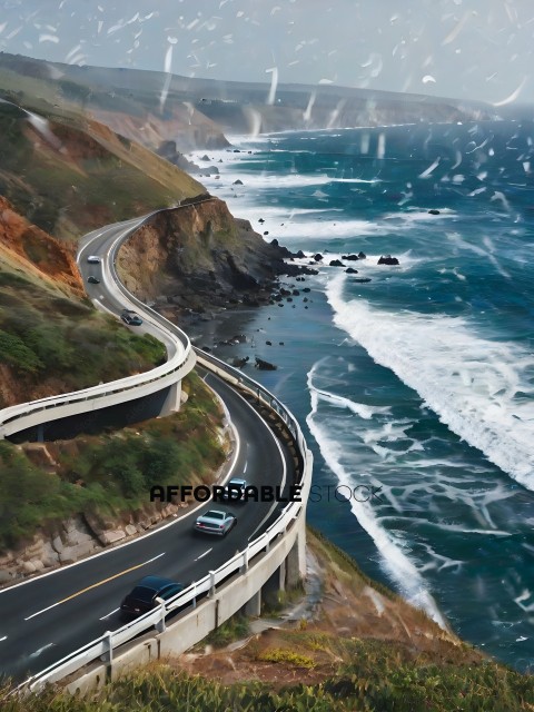 Highway on the side of a cliff overlooking the ocean