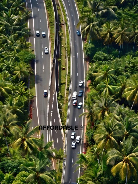 Highway with many cars and palm trees
